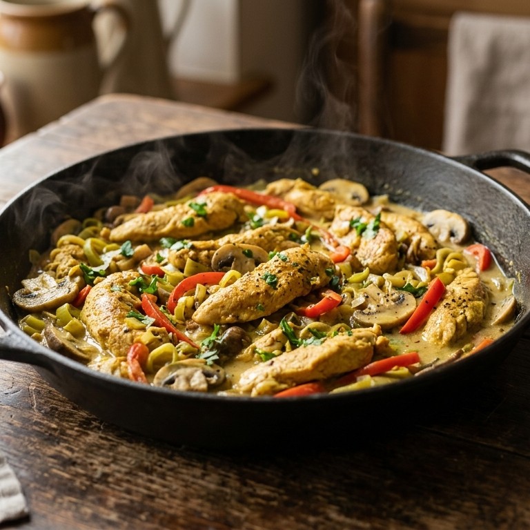 Kipreepjes met prei en champignons recept