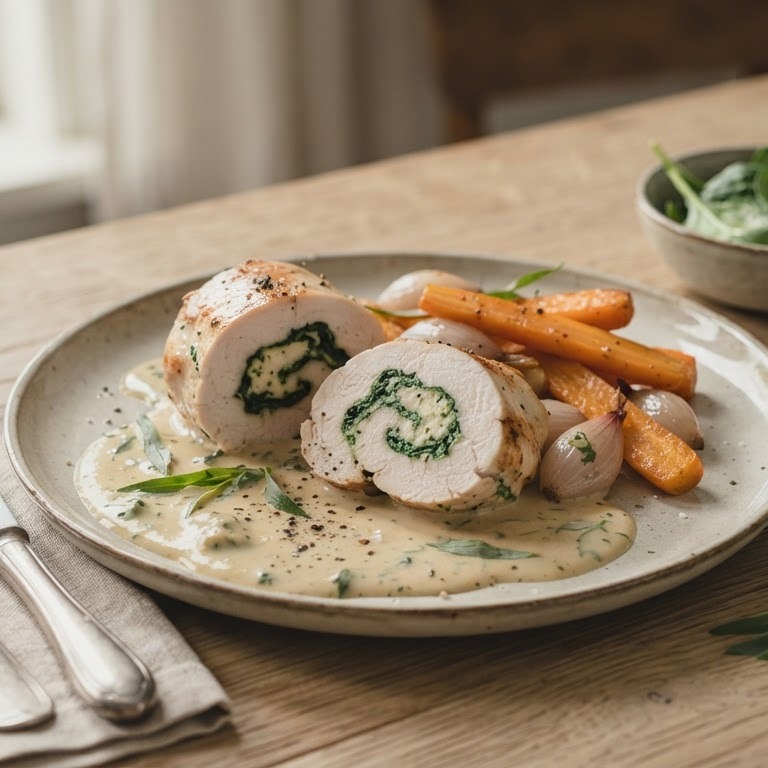 Kiprolletjes met spinazie in dragonsaus recept