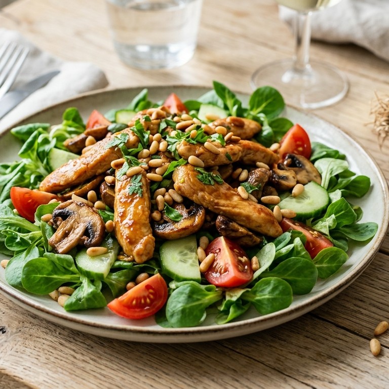 Kipsalade met champignons, tomaat en komkommer recept
