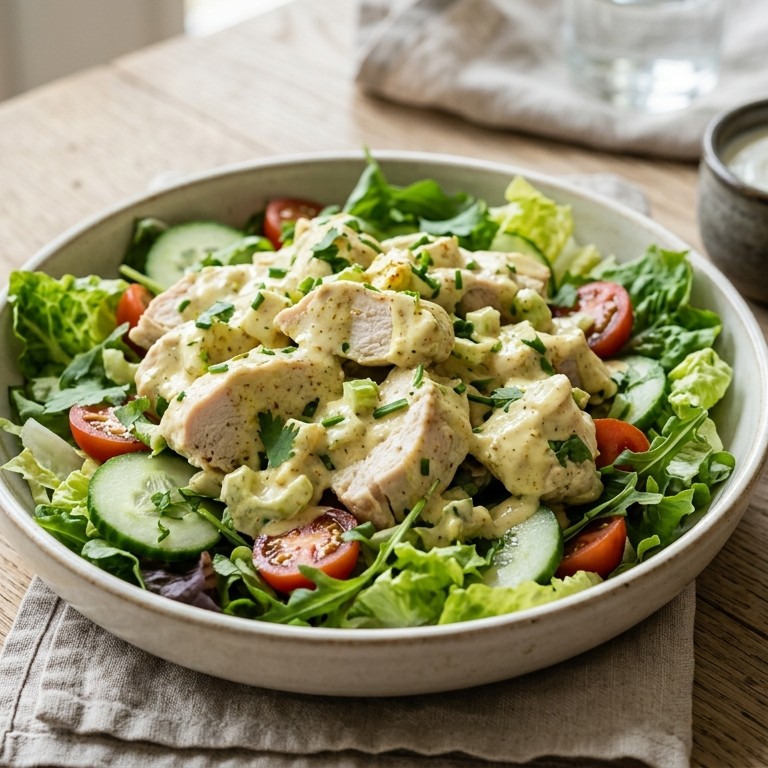 Kipsalade met curry-yoghurtdressing recept