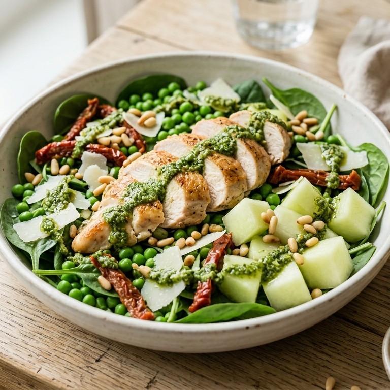 Kipsalade met meloen en pestodressing recept