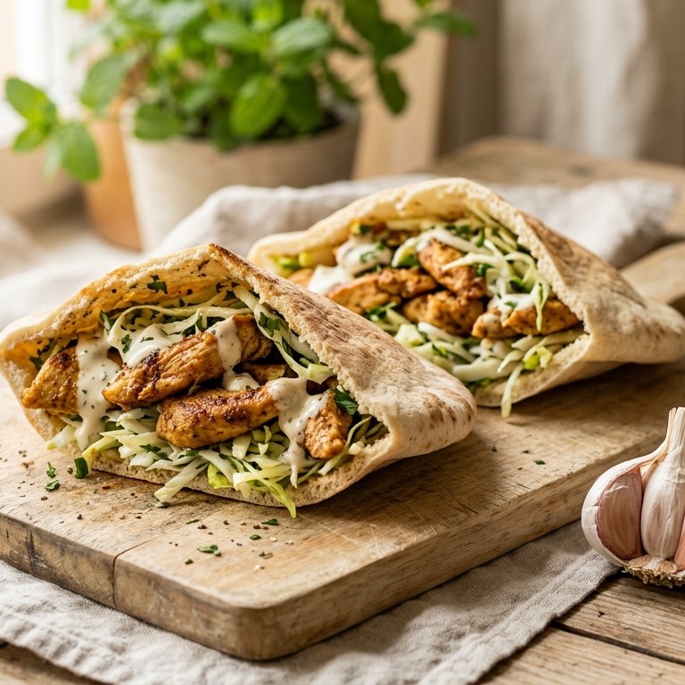 Kipshoarma met iets slankere knoflooksaus recept