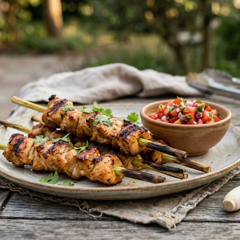 Kipspiesjes met citroengras en salsa recept