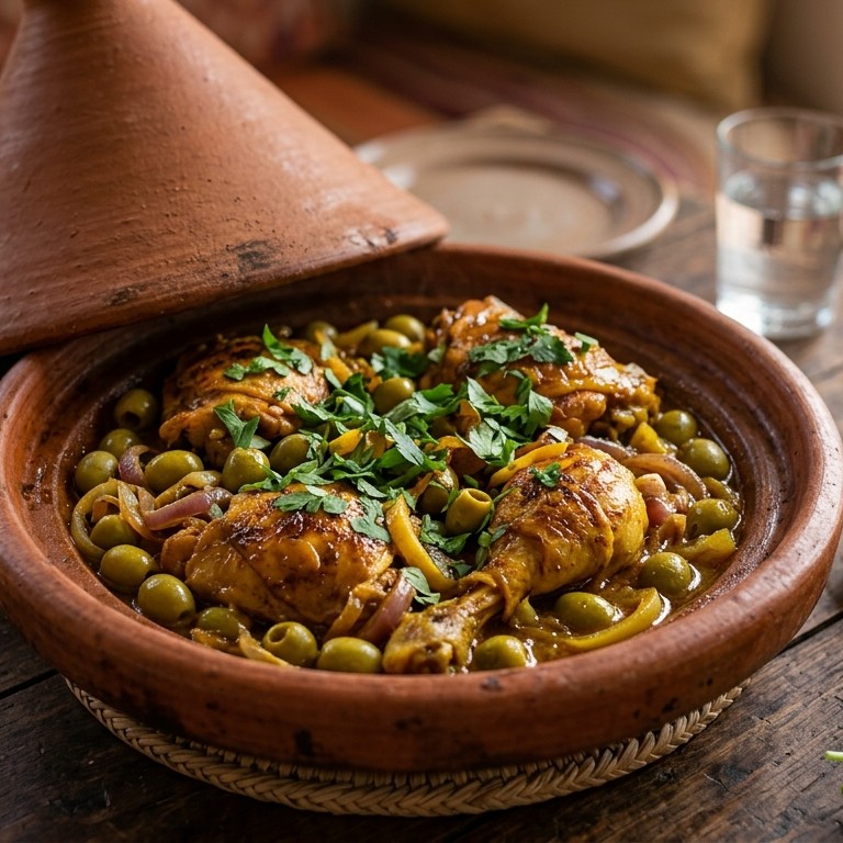Kiptajine met groene olijven recept