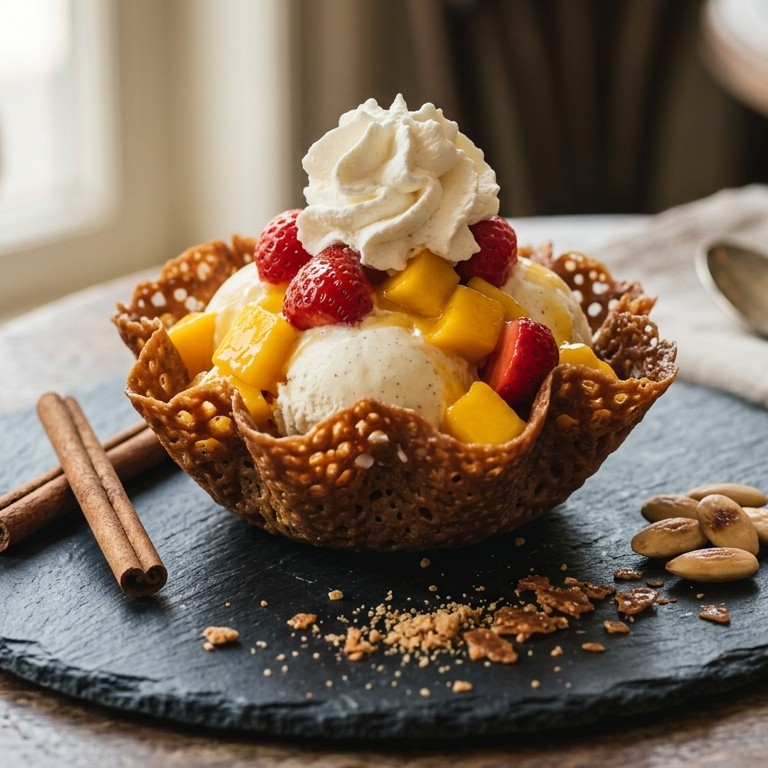 Kletskoppen met ijs, mango en aardbeien recept