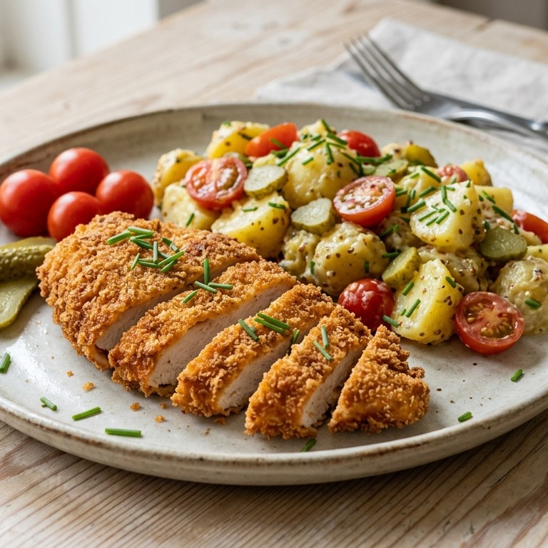 Knapperige kipfilet met aardappelsalade recept
