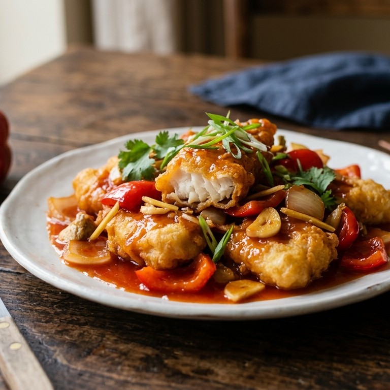 Knapperige zoetzure visstukjes recept