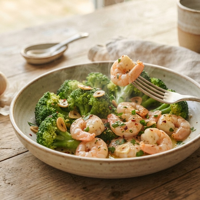 Knoflook broccoli met garnalen recept