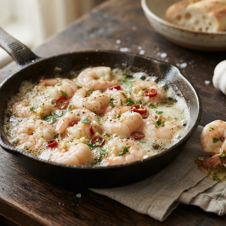 Knoflookscampi recept