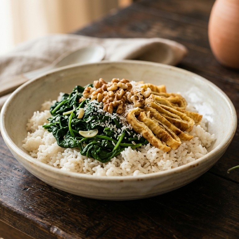 Kokosrijst met spinazie en noten recept