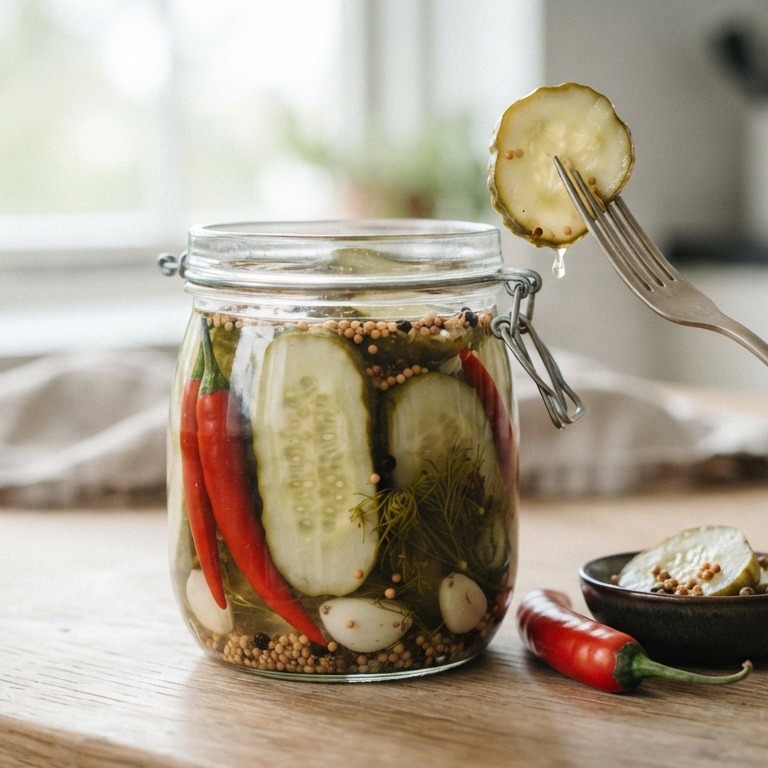 Komkomer in het zuur met pepertjes recept