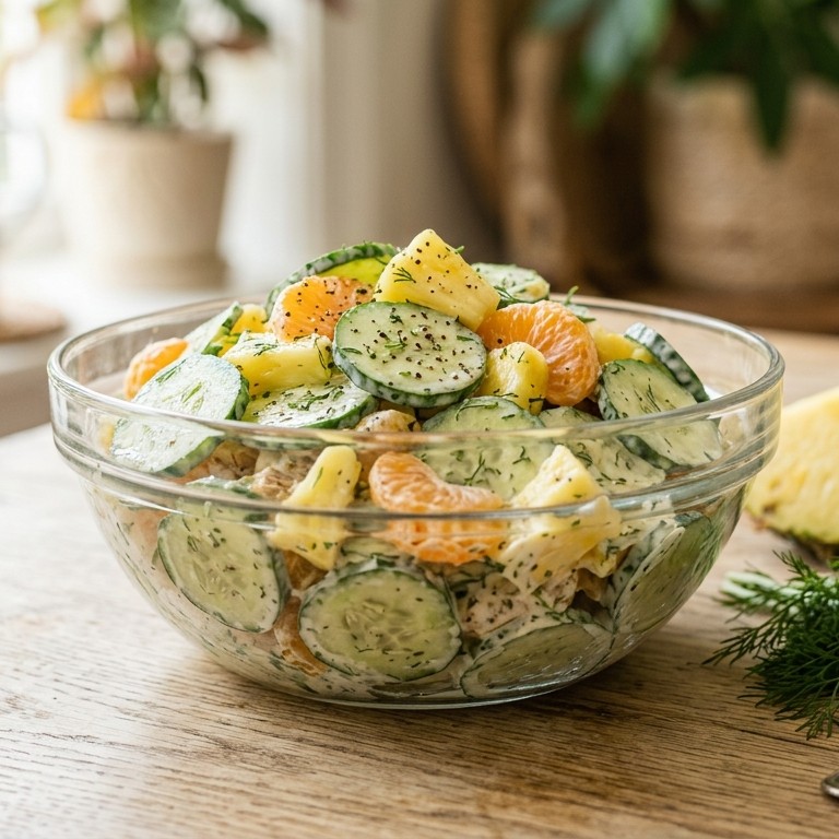 Komkommersalade met ananas en mandarijntjes recept
