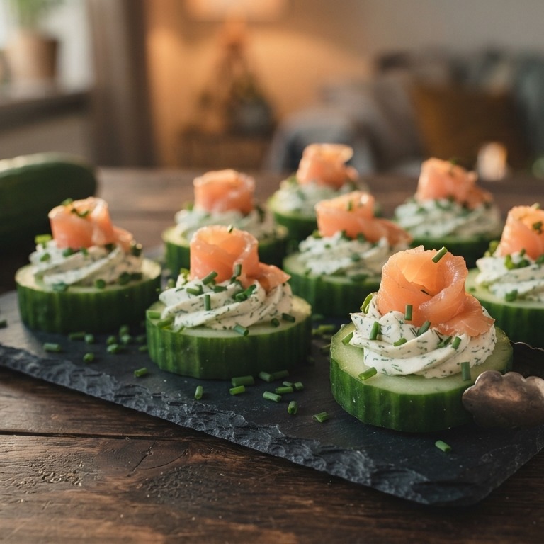 Komkommerschijven met zalm recept