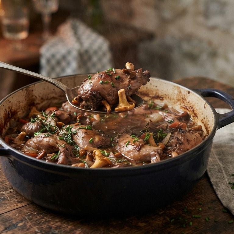 Konijn met cantharellen en blauwe chimay recept