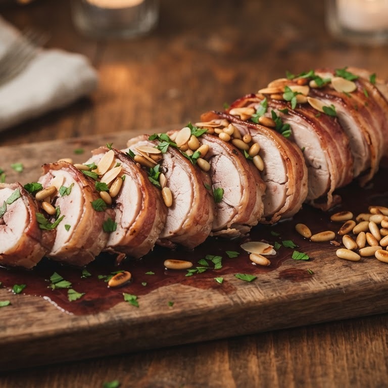 Konijnenrug met spekjes en pijnboompitten recept