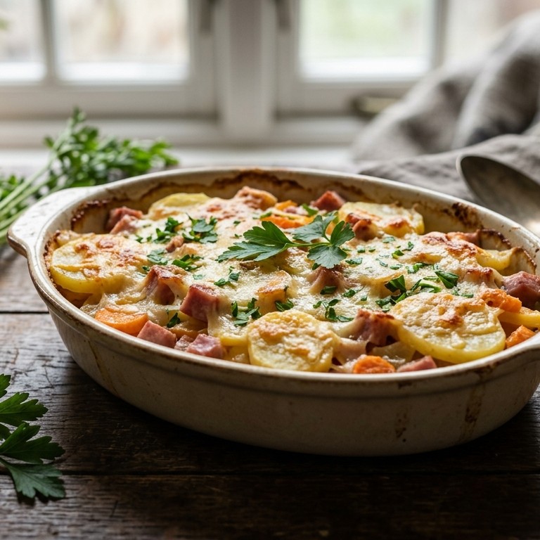 Koolraap-wortelgratin met ham recept