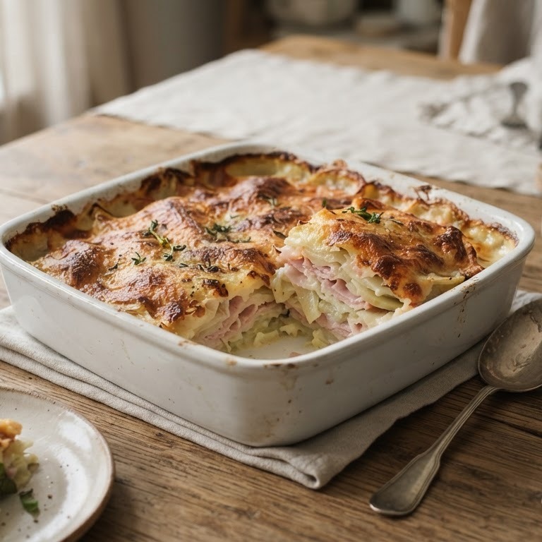 Koolrabigratin met ham recept
