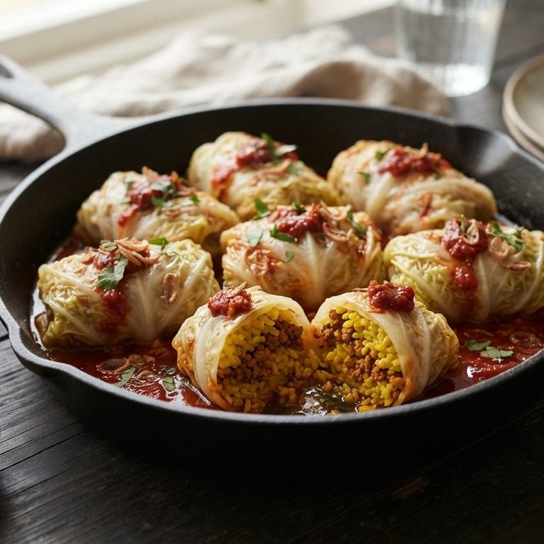 Koolrolletjes met spicy gehakt recept
