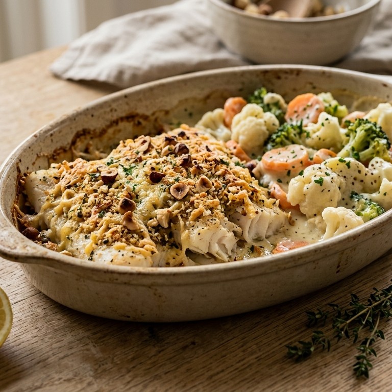 Koolvis met een kaas-notenkorst recept