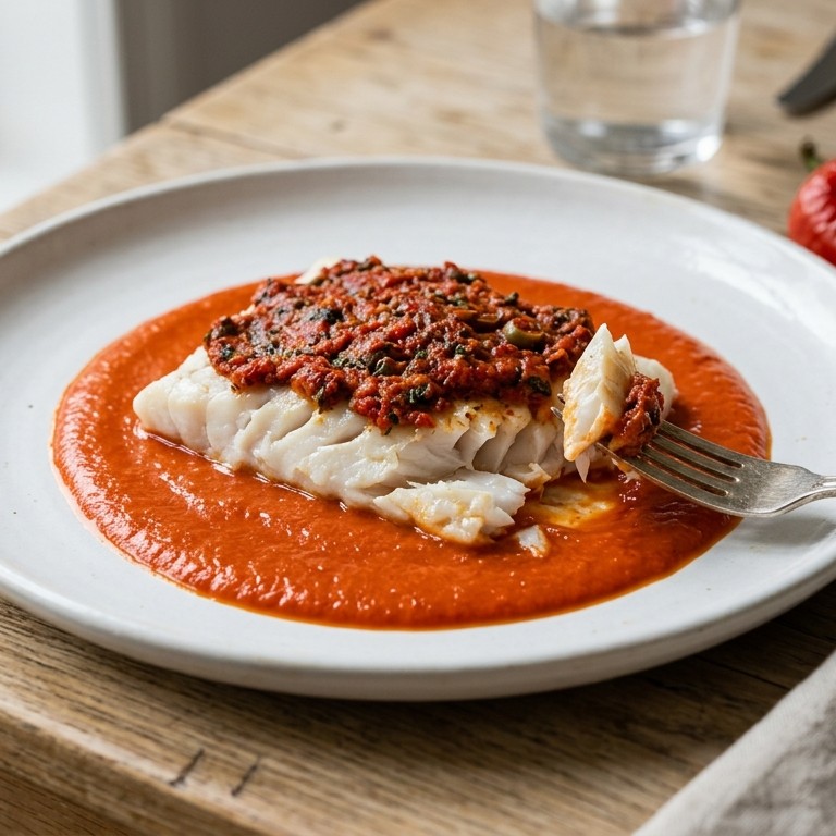 Koolvis met paprikasaus recept