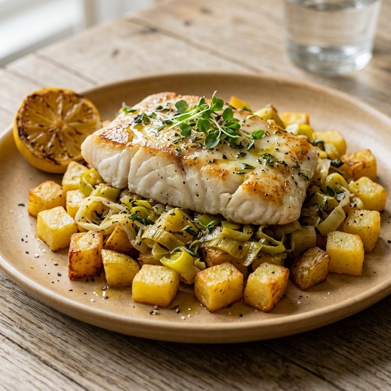 Koolvis met prei en aardappelblokjes recept