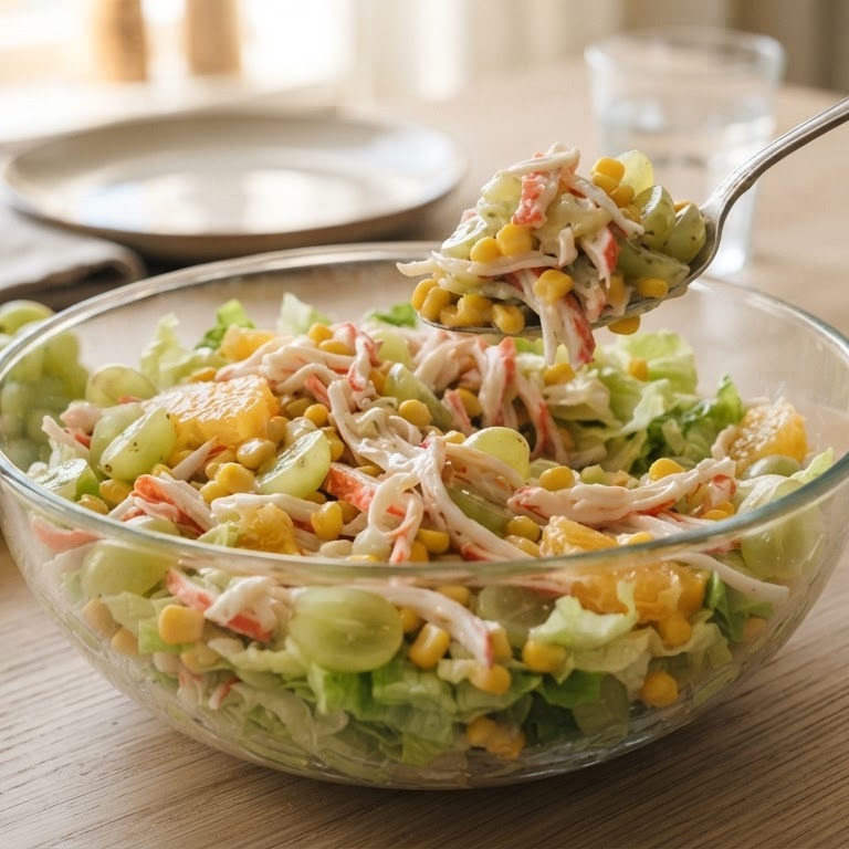 Krabsalade met mais en druiven recept