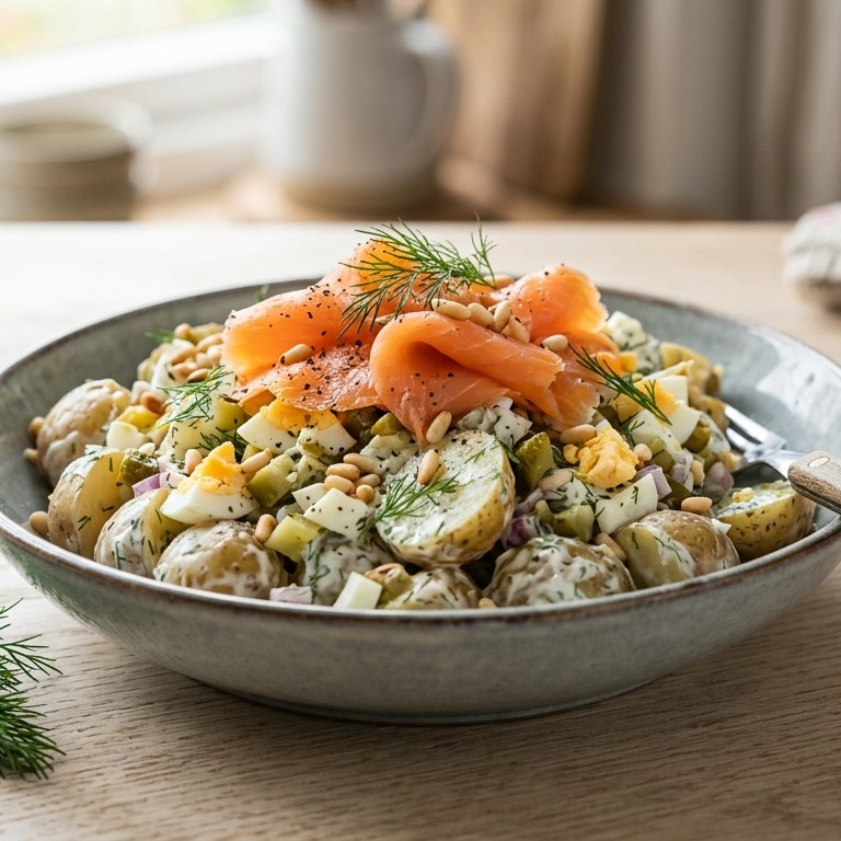 Krieltjessalade met gerookte zalm en dille recept
