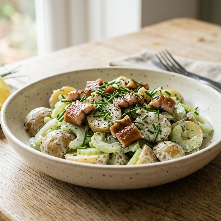 Krieltjessalade met paling en bleekselderij recept