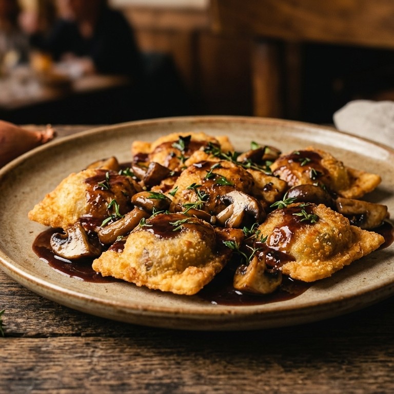 Krokante ravioli met hazenrug en eekhoorntjesbrood recept