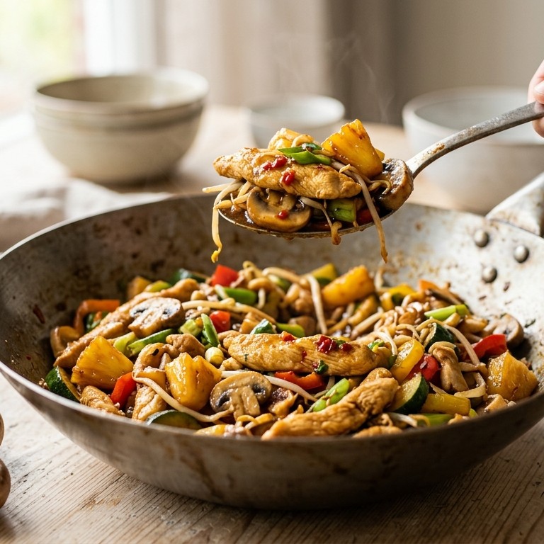 Kruidige kipreepjes met ananas en groenten recept