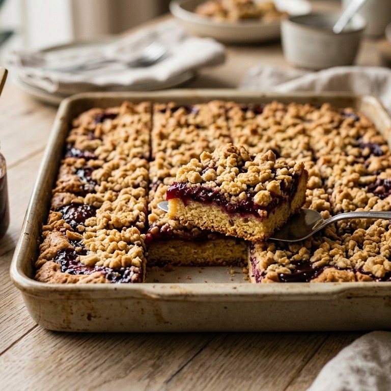 Kruimelkoek met pruimenjam voor buffet recept