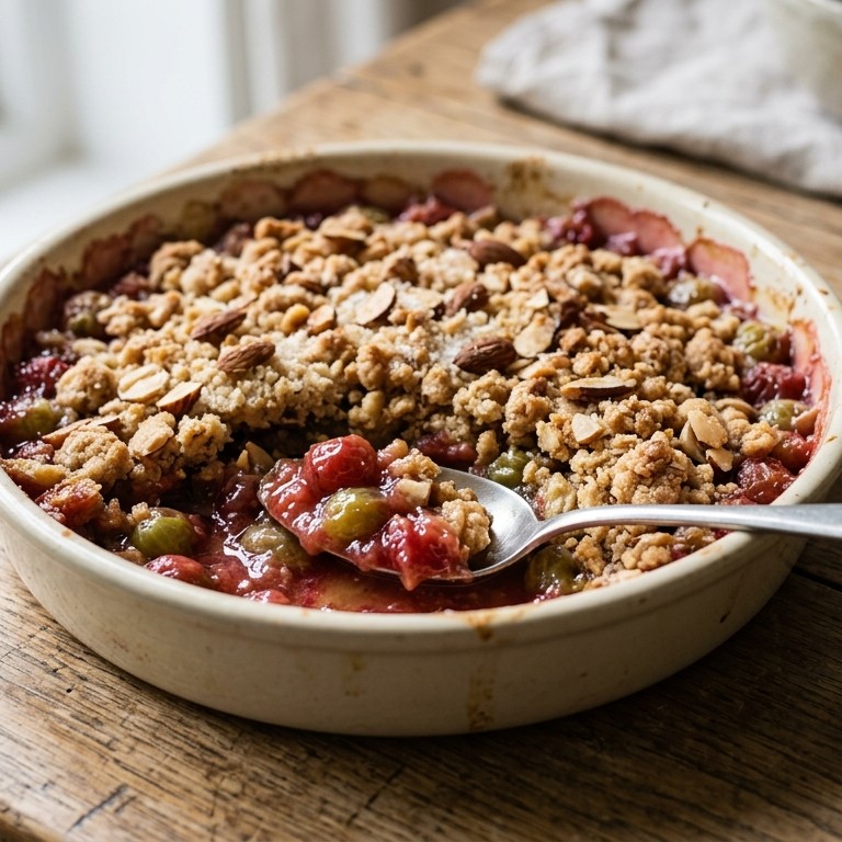 Kruisbessen-amandelcrumble recept