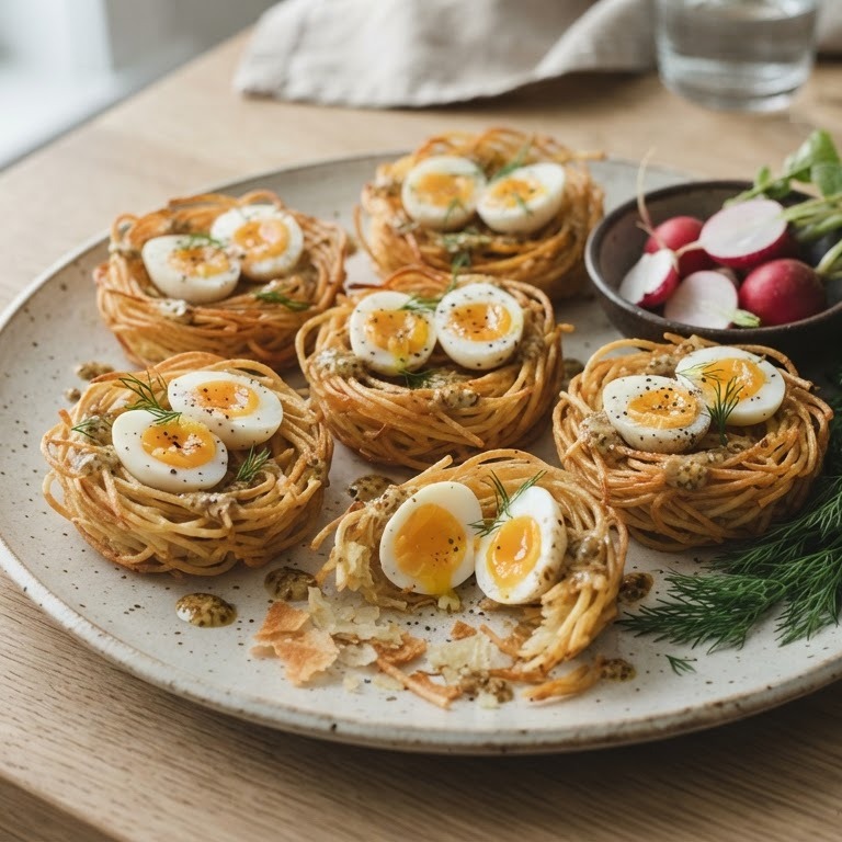 Kwarteleitjes in een nestje van pasta recept