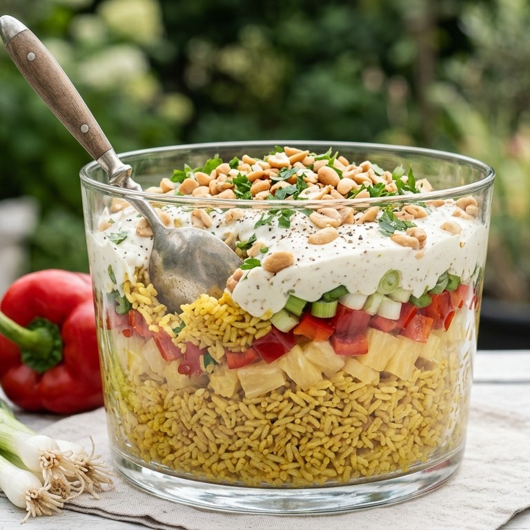 Laagjessalade met kerrierijst recept