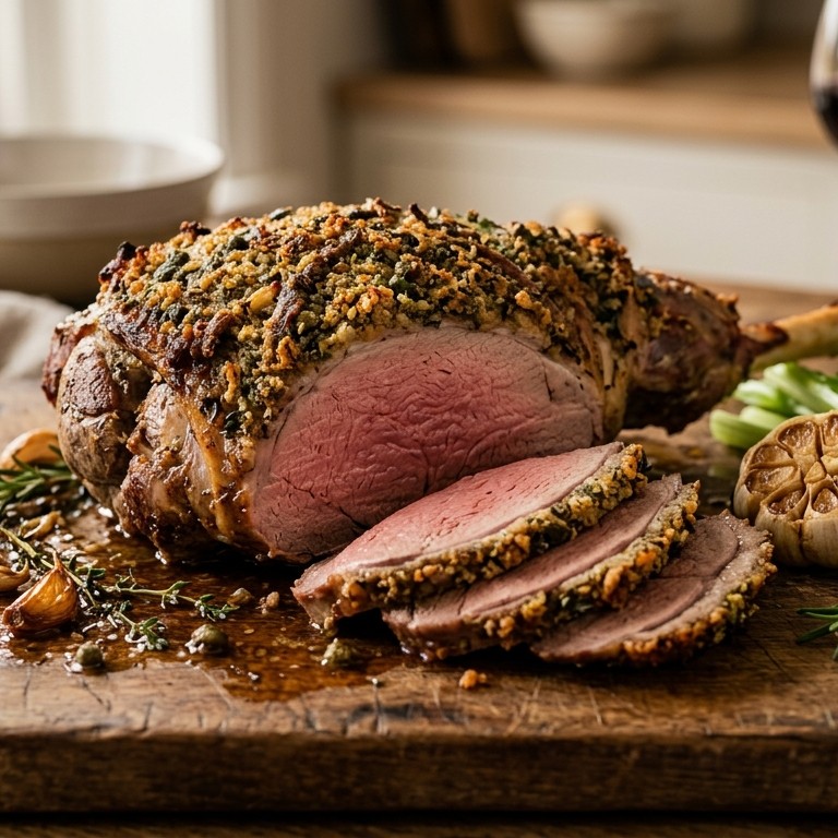 Lamsbout met ansjoviskorst uit de oven recept