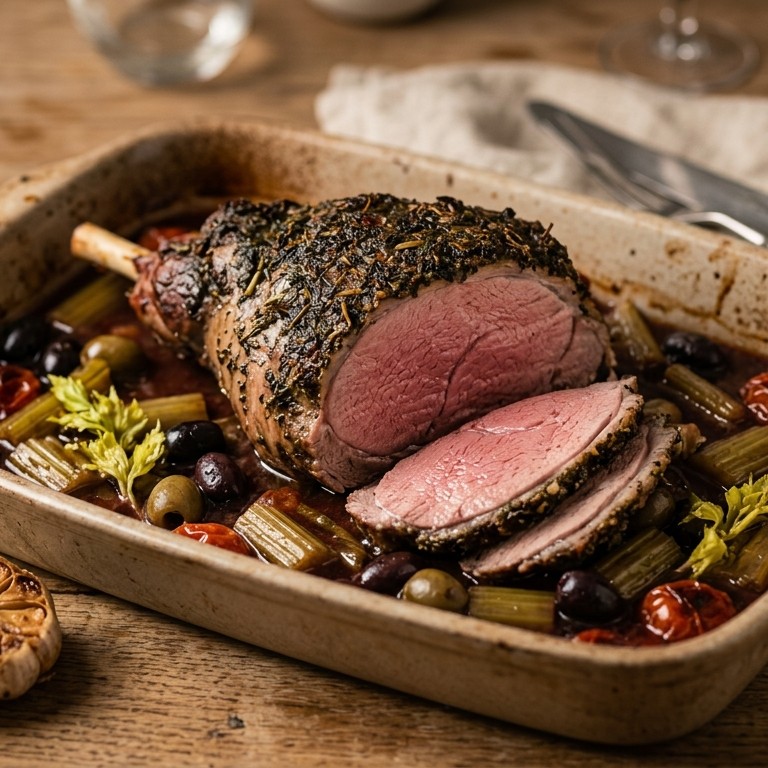 Lamsbout met olijven en bleekselderij recept