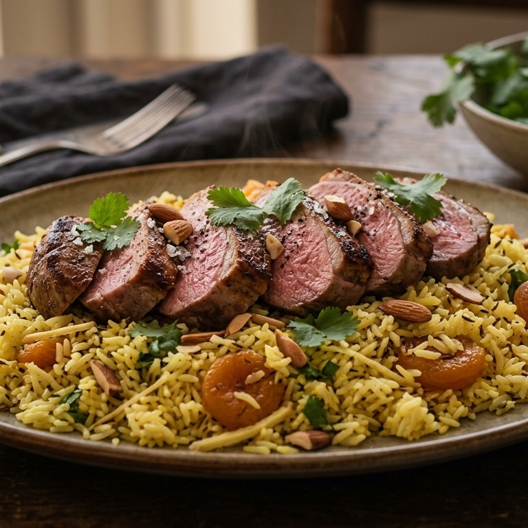 Lamsfilet met rijst en abrikozen recept