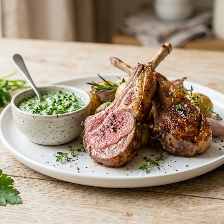 Lamskoteletjes met kruidensaus recept