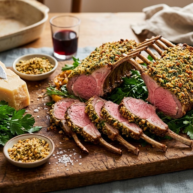 Lamsrack met Parmezaanse kaaskorst recept