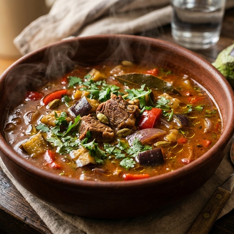 Lamssoep met aubergine en paprika recept
