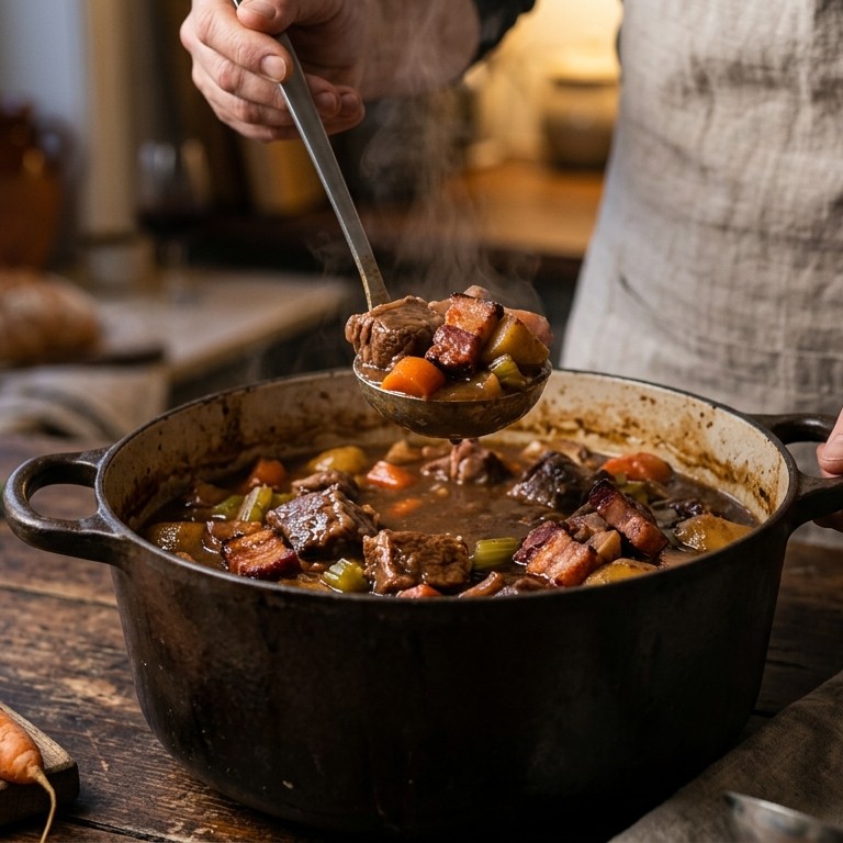 Lamsstoofpotje met breydelspek recept