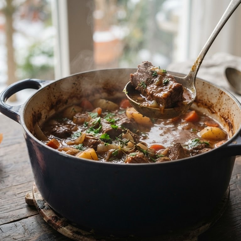 Lamsstoofpotje met uien, aardappels en wortelen recept