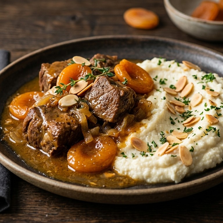 Lamsvlees met abrikozen en bloemkoolpuree recept