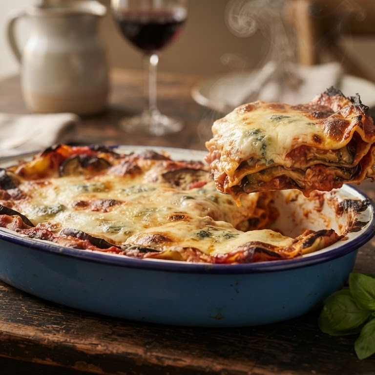Lasagne gorgonzola aubergine tomaten recept