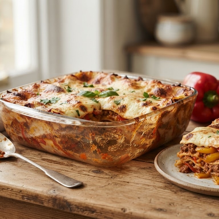 Lasagne met rundergehakt en paprika recept