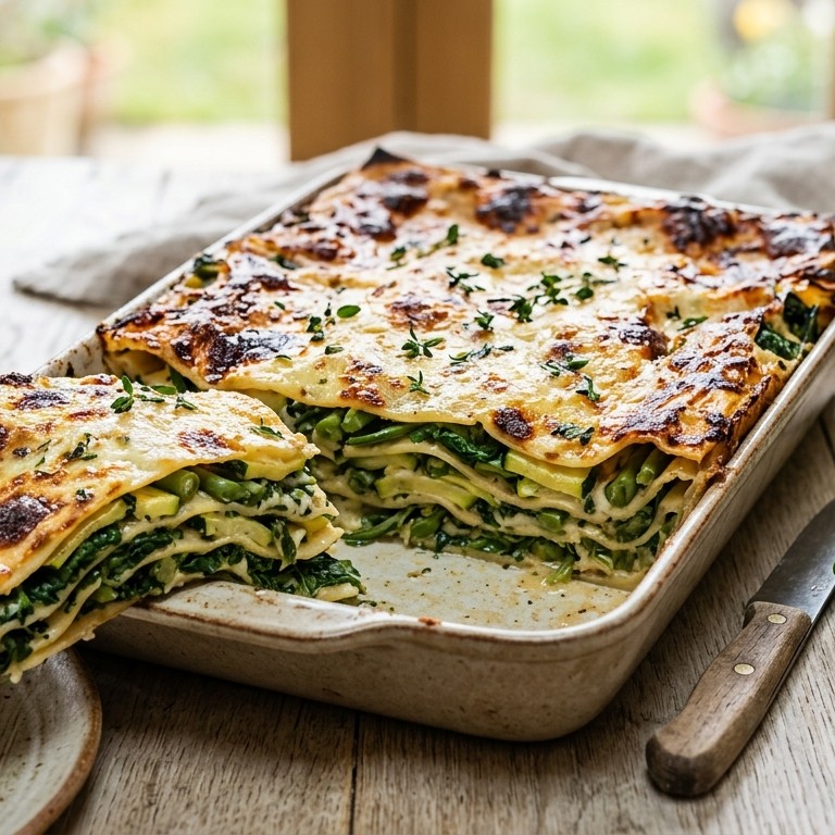Lasagne met spinazie, courgette en sperzieboontjes recept