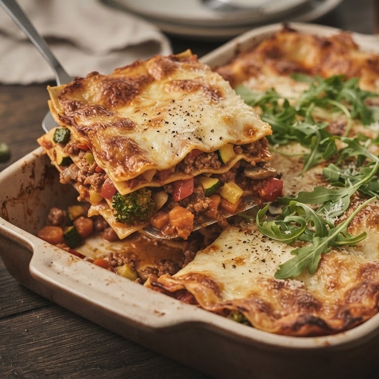Lasagne met veel groenten en gehakt recept