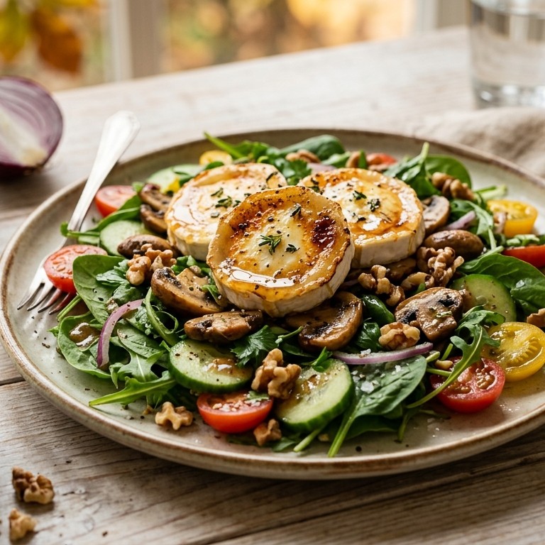 Lauwe geitenkaas salade met kastanjechampignons recept
