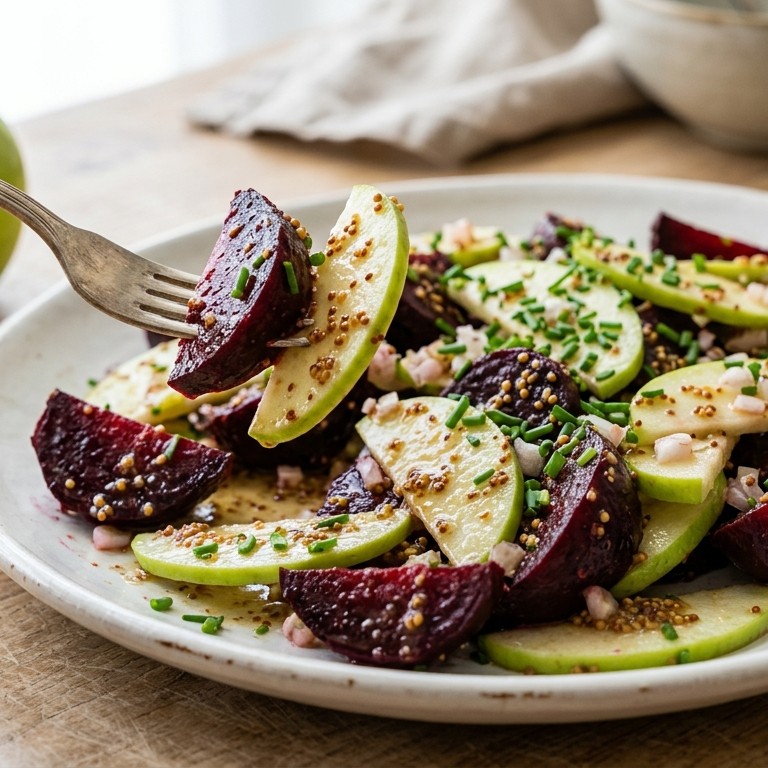 Lauwwarme bietjes met mosterddressing recept
