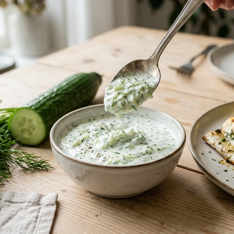 Lekkere yoghurtsaus met komkommer en dille recept
